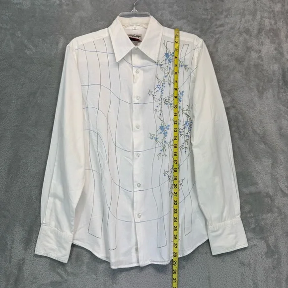 Rare Vintage White Floral Embroidered Men's Shirt Size M - Picture 2 of 6